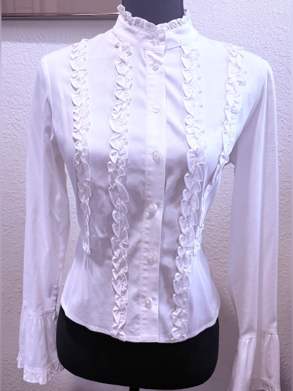 INC International Concepts White Ruffled Stretch Button Down Shirt
